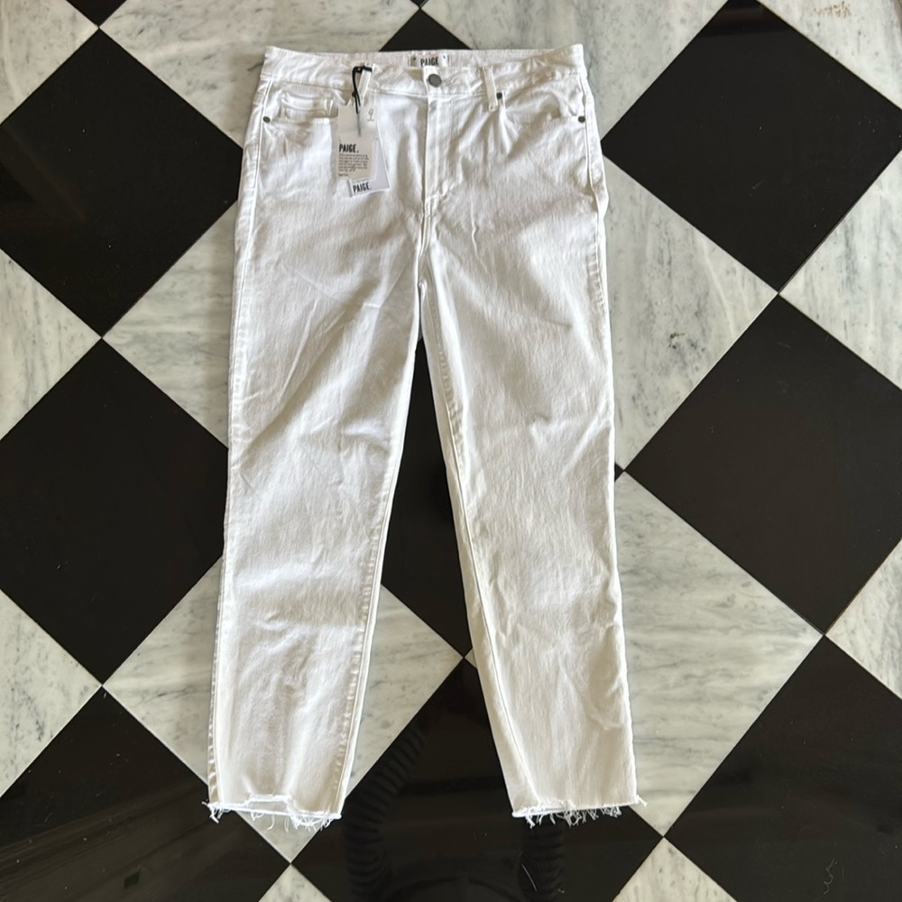 Paige Hoxton High Rise Ankle White Skinny Jeans